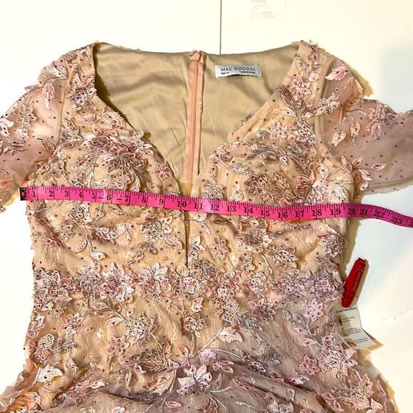 NEW Mac Duggal women’s floral appliqué long sleeve lace A-line gown size 14 - Picture 12 of 13